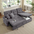 Reversible Sectional Sofa Couch Sleeper Sofa Bed with Storage Chaise Pull Out Couch for Living Room | USB Charge | Cup Holder | Removable Backrest |Teddy Fabric (LightGrey)