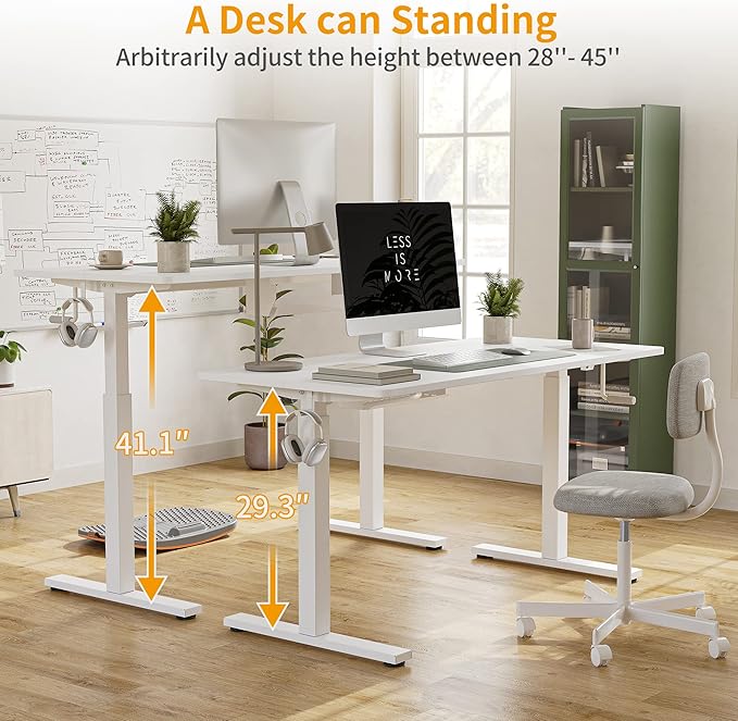 CubiCubi 48 * 24 Standing Desk Computer Desk with Adjustable Height Stand Up Home Office Desks Sit Stand Computer Workstation Adjustable Desk with Hook White