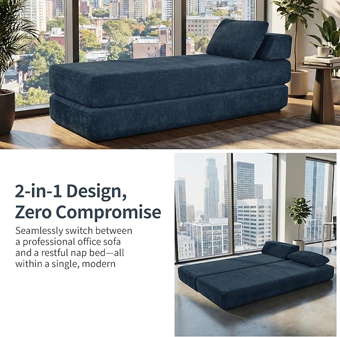 Convertible Chaise Lounge Chair Indoor Boneless Cloud Couch with 2 Pillows Sleeper Sofa for Living Room Bedroom Reading Nook- No Need Assembly (Navy Blue)