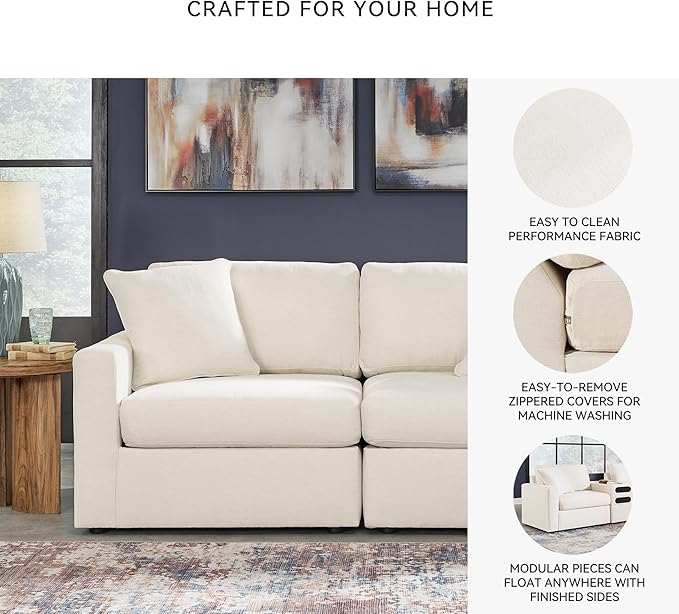 Signature Design by Ashley Modmax Coastal Modular Stain Resistant 2-Piece Loveseat with Removable Covers and 2 Accent Pillows Beige