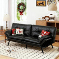 MUUEGM 71 Convertible Futon Sofa Bed Adjustable Backrest &amp Armrest Couch Comfortable Sleeper Loveseat with Faux Leather Ideal for Small Space Living Room Apartment Office Black
