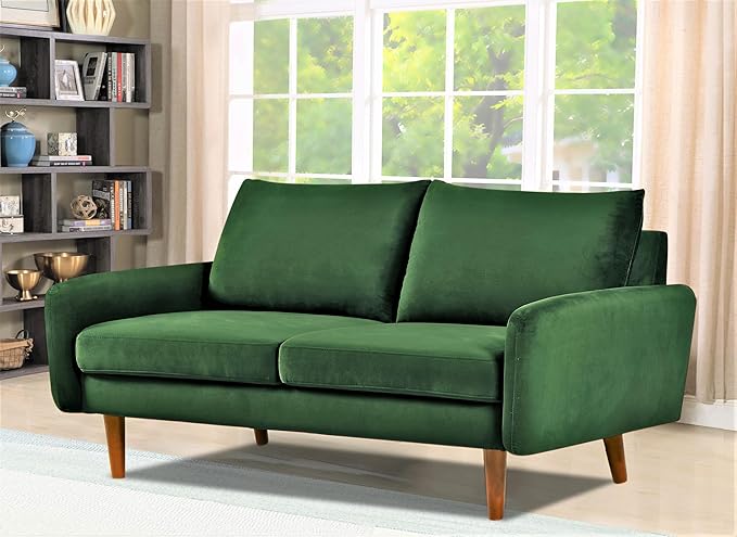Kent Velvet Loveseat Sofa for Modern Living Rooms and Compact Spaces Comfy 2 Seater Couch Studio Apartment Furniture with Sleek Design Green