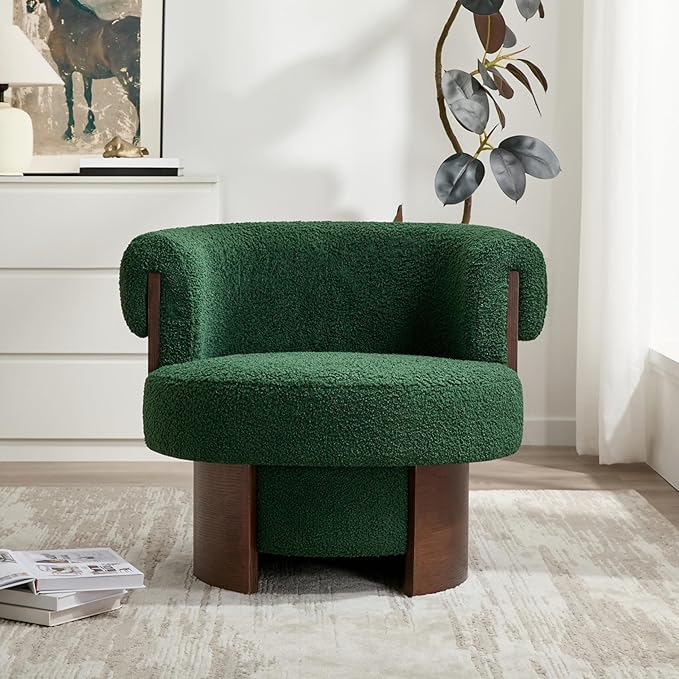Scott Living Scrolla Boucle Upholstered 360° Swivel Accent Chair Set of 2 Teddy Fleece Swivel Barrel Chair Modern Vanity Chair for Living Room Bedroom Green