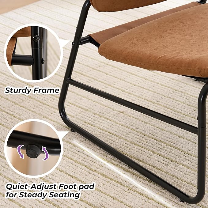DAICO Modern Accent Chair Waterproof Armless Sling Accent Chairs Comfy Upholstered Side Sitting Chairs with Metal Frame for Living Room Bedroom Balcony Garden Faux Leather Camel