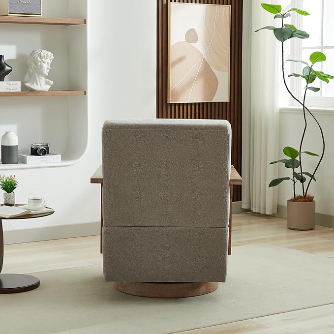 Swivel Modern Upholstered Accent Chair with Solid Wood Armrests and 360 Degree Comfy Lounge Reading Chair Side Armchair for Hotel Bedroom Living Room Office and Nursery Room (Gray)