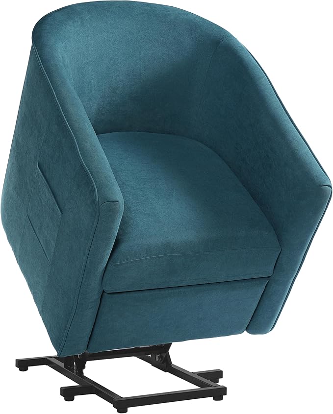 Power Lift Recliner Chair for Seniors Barrel Shape Recliner Chair with Footrest and Side Pocket Curved Armrests Lift Assist Lounge Chair Electric Lift Chair for Living Room (Blue12)