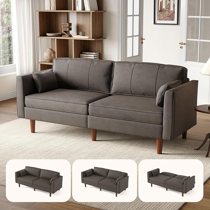 ONBRILL 71 Futon Sofa BedConvertible Sleeper Couch with Adjustable Backrest Folding Loveseat for Apartment Living Room Office Faux LeatherBrown