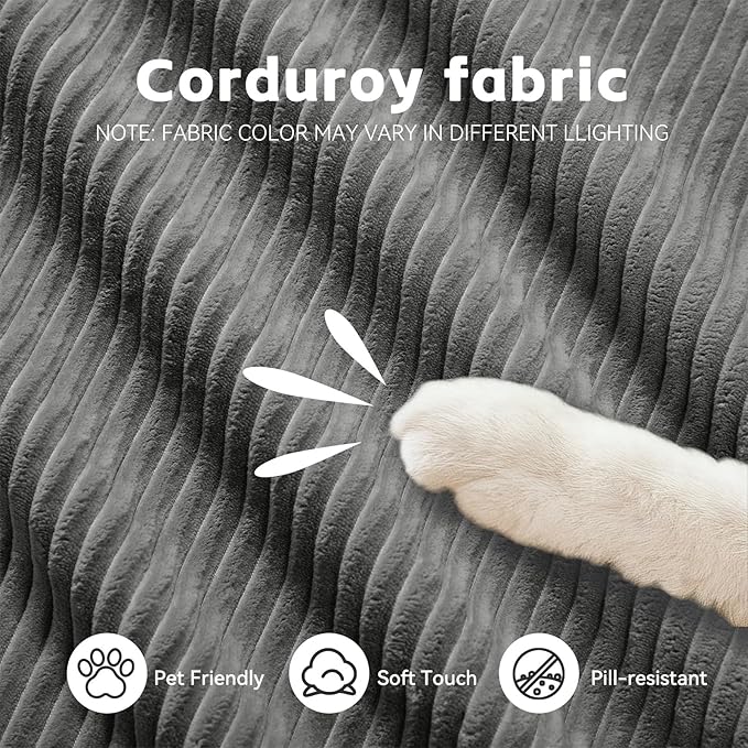 36.4 Corduroy Sofa Ottoman Footrest Stylish Couch Footstool Upholstered Ottoman for Living Room Bedroom Apartment(Grey