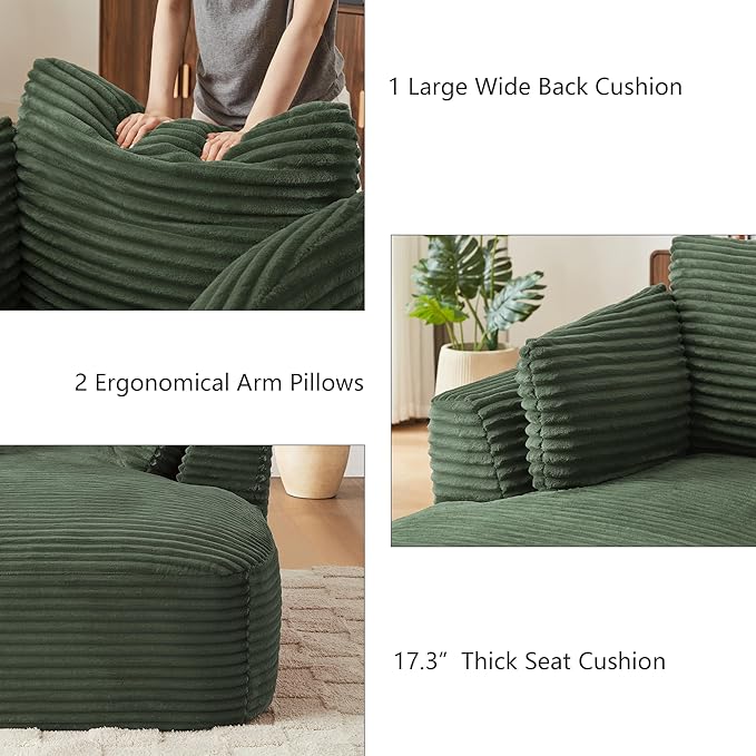 45.3W Boneless Chaise Lounge Sofa Chair Indoor Oversized Corduroy Reading Cloud Couch with Soft Pillows Comfy Single Seat Floor Sleeper Sofa Bed for Living Room Apartment Office Small Spaces