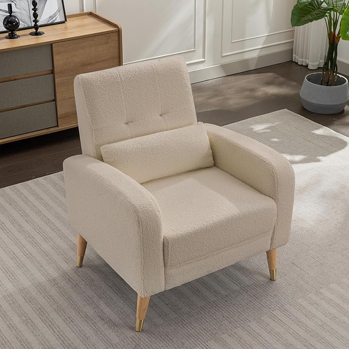 Dolonm Mid-Century Modern Accent Chair Upholstered Armchair Living Room Chair Comfy Single Sofa Chair with Sturdy Legs Polyester Fabric Chair for Living Room Bedroom Camel