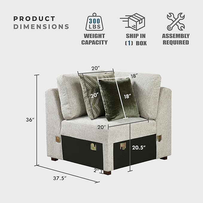 Lexicon Modular Sectional Sofa Module for Sectional Couch Corner Seat 2 Pillows Removable Back Cushion Cover Microfiber Sand