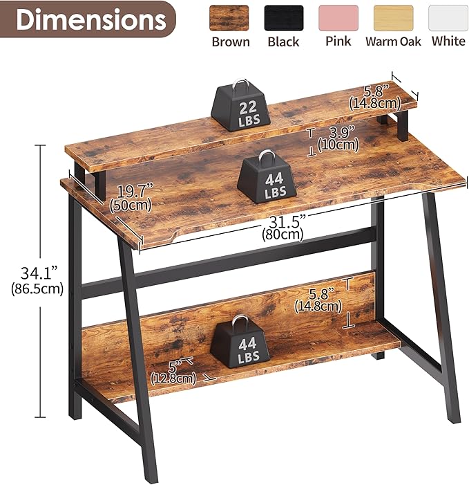 ALISENED 31.5 Inch Small Office Desk with Storage Small Desk for Small Spaces Compact Home Office Desk Mini Study Desk for Bedroom Brown