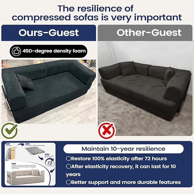 Folding Sofa Bed Convertable Corduroy Couch King Size Floor Sleeper 4-in-1 DIY Combination Modular Sofa Fold Out Futon Lounge Comfy Foldable Lazy cama for Living Room (Black 80.15)