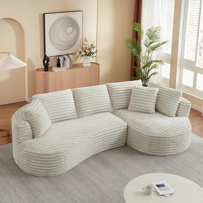 121 Modular Sectional Sofa Oversized Cloud Couch with Deep Seat L Shaped Sofa with Right Chaise Corduroy Boneless Sleeper Sofa Couch No Assembly Needed for Living Room Apartment Cream