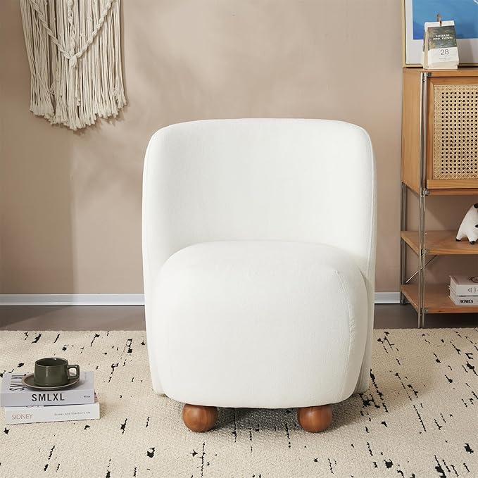 Comfy Reading Chair for Kids Teens &amp Adults Armless Barrel Chair Upholstered Single Sofa Chair &amp Occasional Chair for Living Room Small Chair &amp Corner Chairs for Bedroom (White)