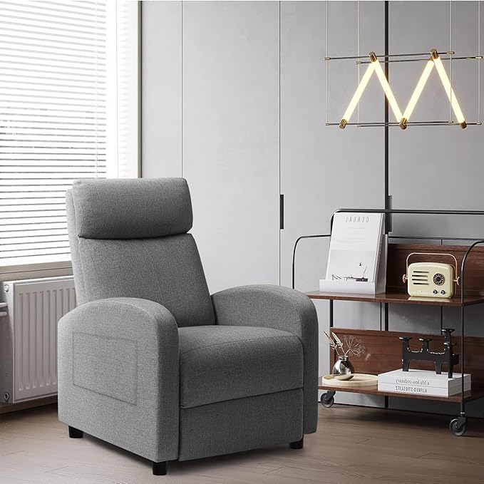JUMMICO Recliner Chair Adjustable Home Theater Single Recliner Sofa Furniture with Thick Seat Cushion and Backrest Modern Living Room Recliners (Fabric Aurora Grey)