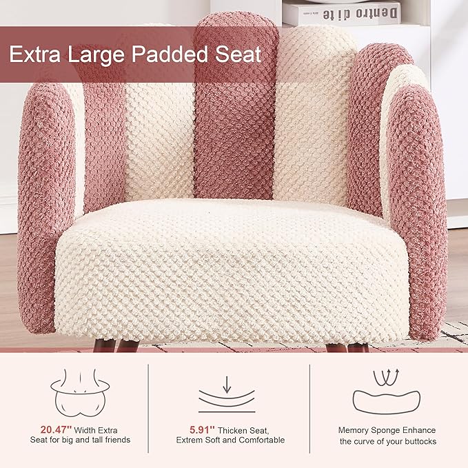 Okeysen Petal Vanity Chair Cute Chair Velvet Accent Chairs with Wood Leg Mid Century Reading Chair Armchair for Living Room Bedroom Vanity &amp Makeup Room.