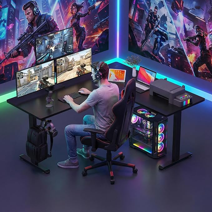 farexon 63x55 Inch L Shaped Standing Desk Electric Adjustable Height Stand Up Desk Corner sit Stand Desk with 39x18 in Mouse Pad Hook Home Office Writing Gaming Computer Workstation Black