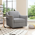 Cotton Linen Fabric Upholstered 360° Swivel Accent Chair Armchair with RivetsSquare Club Sofa Arm Chair with Metal Base Barrel Chairs for Bedroom Living Room Office (Light Grey)