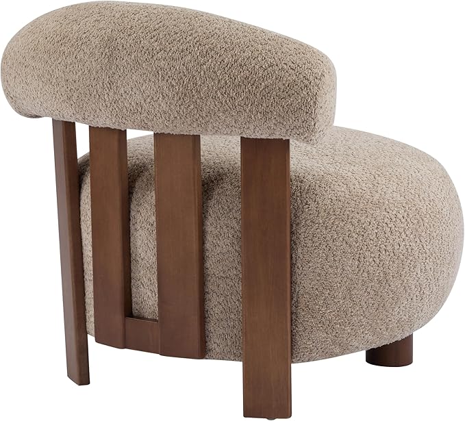 Christopher Knight Home Elvina Boucle Fabric Accent Chair Solid Wood Single Lounge Sofa Bedroom Comfy Reading Chair for Modern Minimalist Style Living Room/Home Office Light Brown