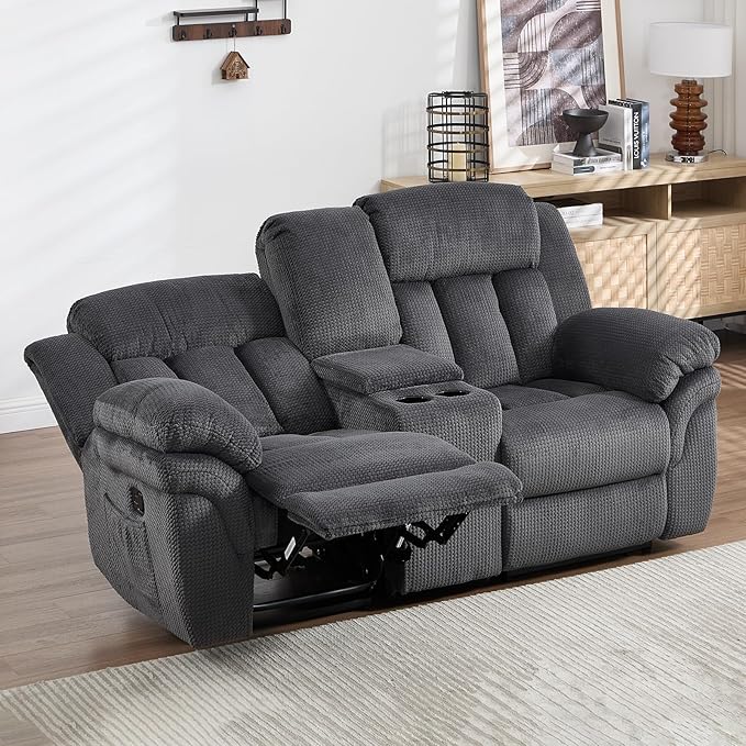 CANMOV Recliner Sofa Set Manual Recliner Loveseat with Overstuffed Armrest for Living RoomBedroom FurnitureOffice2 Seat Grey
