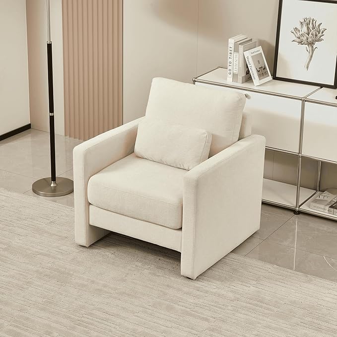 Modern Accent Chair Chenille Upholstery Armchair - Modern Style Solid Wood Frame - Ideal for Living Room Bedroom Office