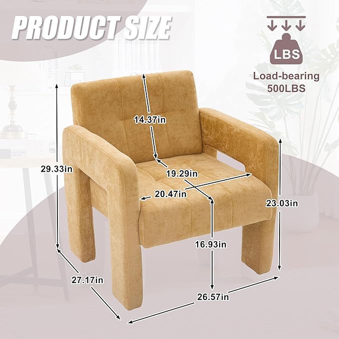 Classic Chenille Conversation ChairModern Minimalist ArmchairElegant Comfortable Accent Chair for Living RoomBedroomStudyOfficeMustard Yellow