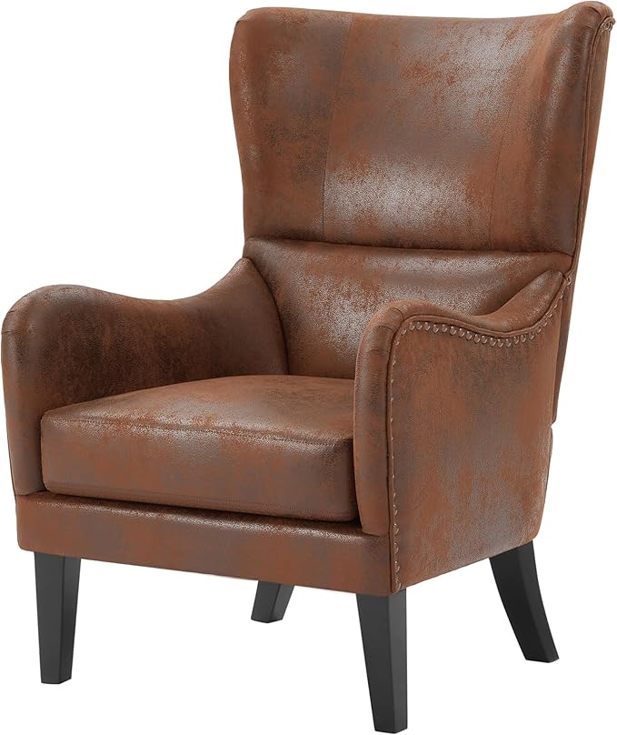 Modern High-Back Accent Chair with Nailhead Trim Wingback Design &amp Microfiber Upholstery for Living Room Bedroom or Study – 220 lbs Capacity 27.2''W x 35.4''D x 40.6''H