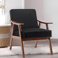 Mid Century Modern Accent ChairComfy Fabric Reading Chair with Retro Solid Wood Frame &amp High Back Upholstered Lounge Arm Side Chair for Living Room Bedroom Balcony (Black)