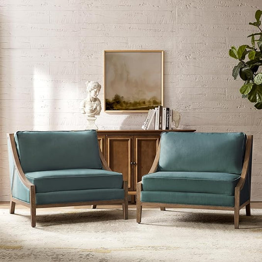 HULALA HOME Oversized Accent Chair with Solid Wood Frame Comfy Upholstered Armchair with Seat Cushion Movable Back for Living Room Bedroom Set of 2 Teal