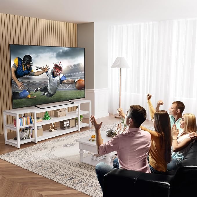 Aquzee White TV Stand for up to 85inch Entertainment Center for 70 75 80 85 TV 75.2 Wide Wood Television Console Table for Living Room Bedroom Gaming Room