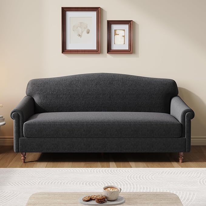 Christopher Knight Home Sola 77.5'' Modern Chenille Upholstered Loveseat Sofa with Rolled Armrest and Rubberwood Frame 2-Seater Home Sofa Living Room Comfy Couch for Hotel/Apartment Dark Grey