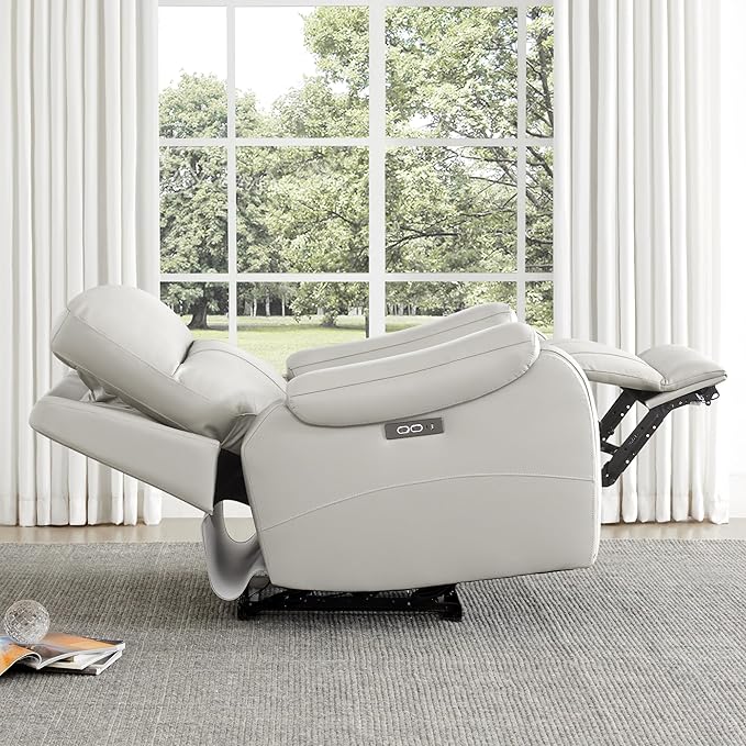 CHITA Large Power Zero Gravity Recliner Chair Genuine Leather Recliner Chair for Adults with Adjustable Power Headrest and Hidden Slide-Out Cupholders USB and Type-C Ports Creamy Grey