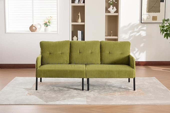 KEIKI 67 Corduroy Loveseat Sofa with Double Side Pockets &amp High Resilience Cushion Modern Style Upholstery Oversized 2-Seater Couch with Metal Legs Easy Assembly for Living Room Green