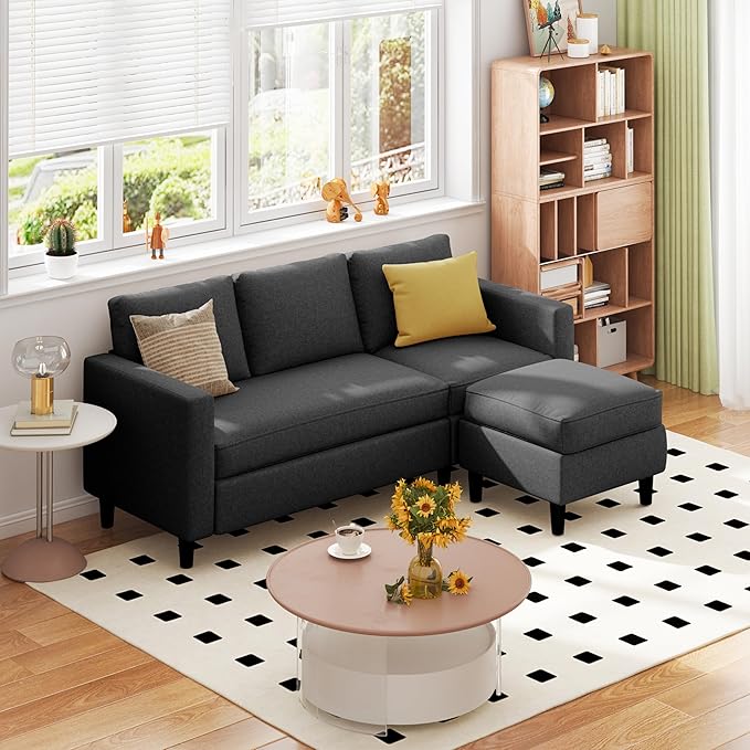SUNLEI 73.6 Modular Sectional Sofa Comfy Cloud Couch with Movable Ottoman Deep Seat L Shaped Modular Sofa Sectional Couches for Living Room and Apartment Black