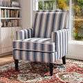 Rovibek Midcentury Modern Accent Chair - High Back Living Room Chairs Upholstered Armchair with Solid Legs Blue Striped Accent Chair for Living Room Bedroom Balcony