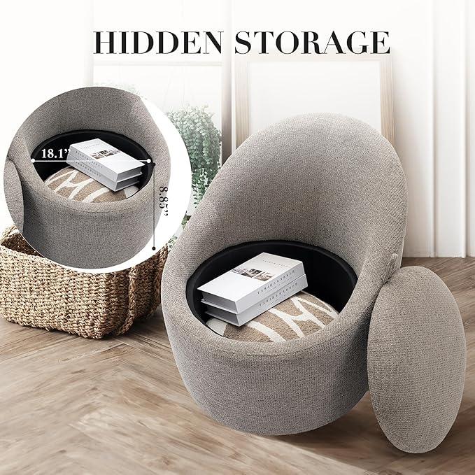 COLAMY Modern Swivel Accent Chair with Hidden Storage 360° Barrel Swivel Chair Small Swivel Armchair for Living Room/Bedroom LightGrey
