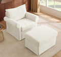 35.8 Accent Chair with Ottoman Set Comfy Chenille Upholstered Armchair with Rolled Arms Modern Single Reading Chair for Living Room Bedroom Apartment Beige