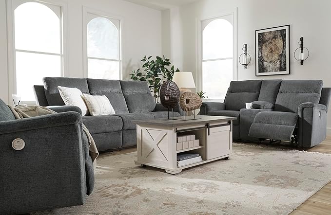 Signature Design by Ashley Barnsana Minimalist Power Reclining Sofa with USB Charging Ports Gray