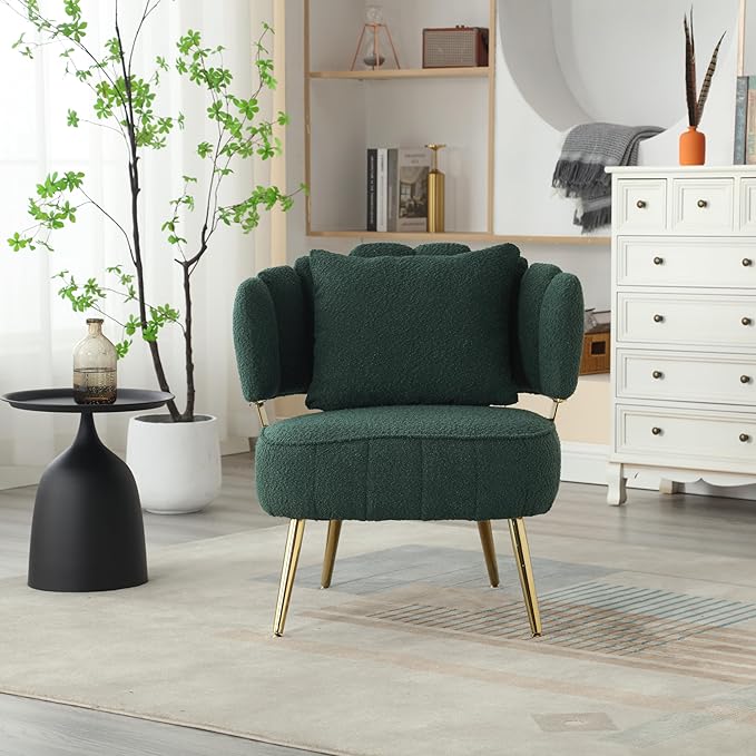 Boucle Accent Chair Modern Upholstered Armchair Tufted Chair with Metal e Single Leisure Chairs for Living Room Bedroom