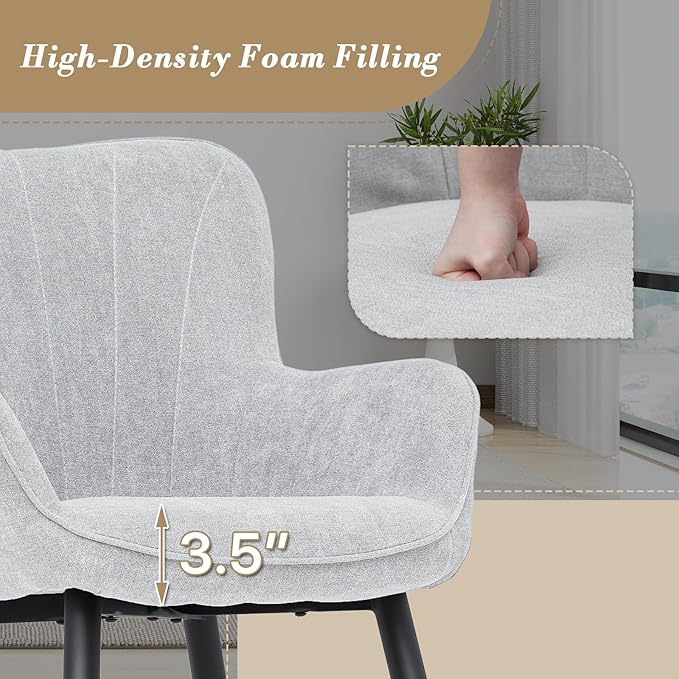 Athena Collection Accent Chair Set of 2 Modern Comfy Armchair Upholstered Vanity Chair with High Curved Back and Metal Leg Shell Shaped Single Sofa Reading Chair for Bedroom Living Room Lava Gray