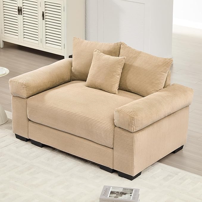 ERYE Modern Corduroy Upholstered Accent Chair Oversized Wider Seat Armchair Leisure Comfy Sofa Chair with Removable CushionArmrests and 3 Pillows for Home Apartment