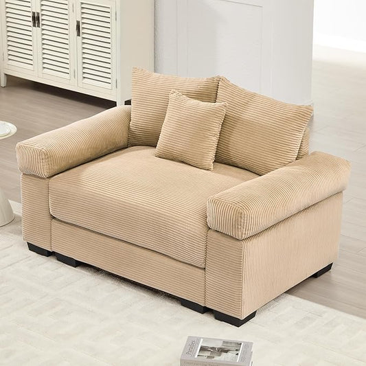 ERYE Modern Corduroy Upholstered Accent Chair Oversized Wider Seat Armchair Leisure Comfy Sofa Chair with Removable CushionArmrests and 3 Pillows for Home Apartment