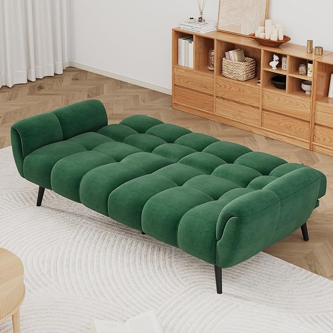 Convertible Futon Sofa Bed 76.77 Modern Linen Futon Couch Comfy Sleeper Sofa with Adjustable Backrests Couch Bed for Small Spaces Living Room Bedroom Apartment Green