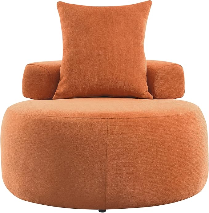 32 Solid Wood Lounge Chair with Pillow Easy to Move Modern Chenille Reading Chair High Stretch Round Sofa for Bedroom Living Room Lounge Hotel 3 Colors