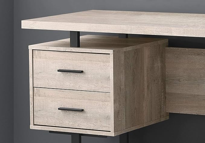Monarch Specialties Computer Desk with Drawers - Contemporary Style - Home &amp Office Computer Desk with Metal Legs - 60L (Taupe Reclaimed Wood Look)