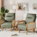 Andeworld Accent Chair Set of 2Upholstered Modern Living Room Chairs with Natural Rattan Arm Faux Leather Arm Chair with Wooden Legs for Bedroom Club Balcony Reception Green