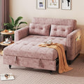 KKL 3 in 1 Convertible Sleeper Sofa Bed Pull Out Couch Bed with Adjustable Backrest Chenille Loveseat Couches with Side Pocket for Living Room Bedroom (Pink)