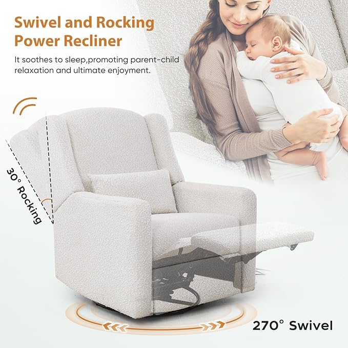 Power Recliner Chair Swivel Glider Large Rocker Recliner w/USB Charging Port Boucle Upholstered Swivel Rocker Glider Recliner for NurseryBedroomLiving RoomSet of 2Cream