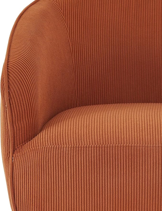 Modern Corduroy Accent Chair with Gold Metal Legs Channel Back Design and Soft Upholstery Comfortable Seating for Living Room Bedroom or Office Cinnamon Brown